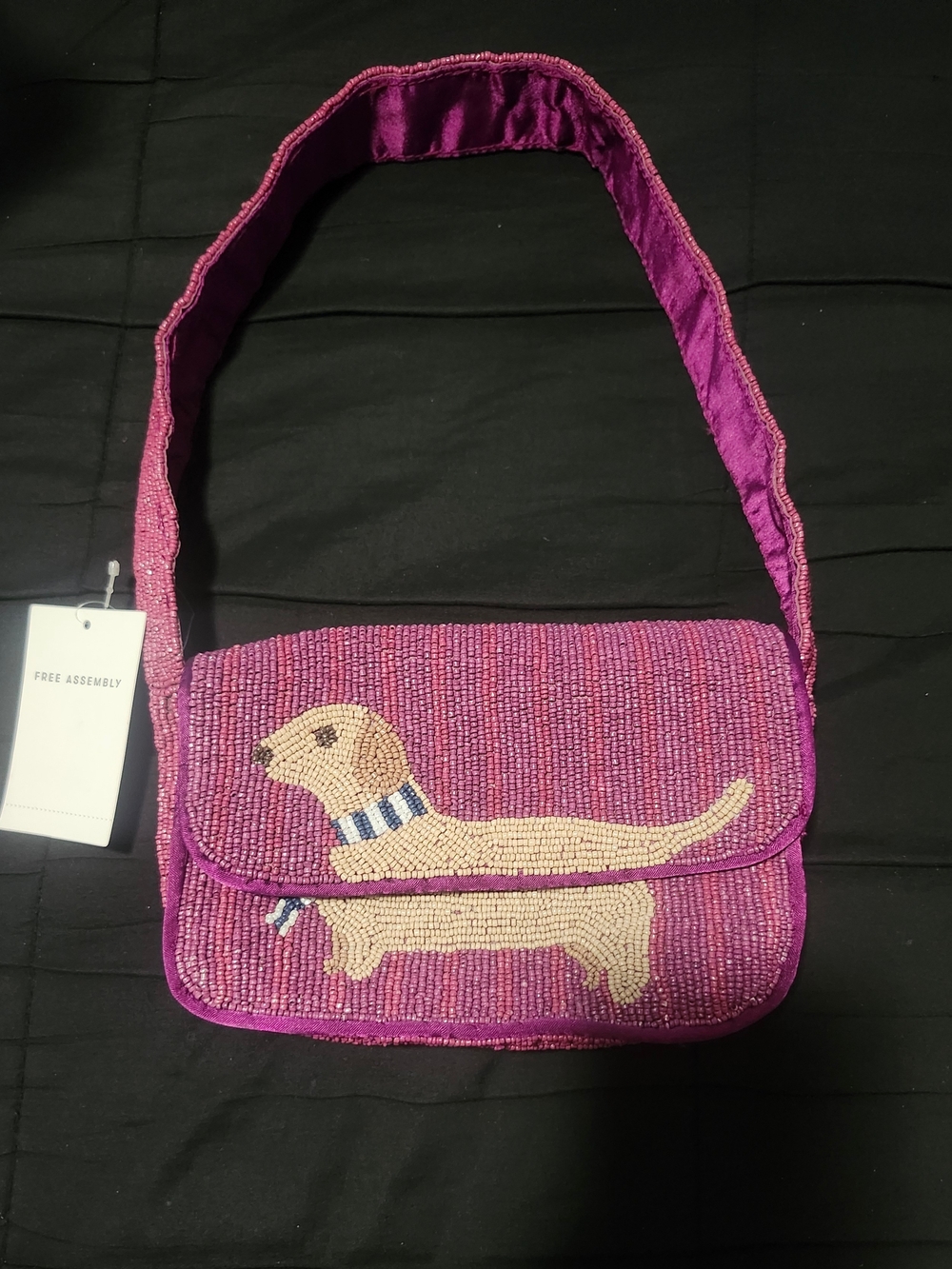 Free Assembly Beaded Dachshund Crossbody Bag